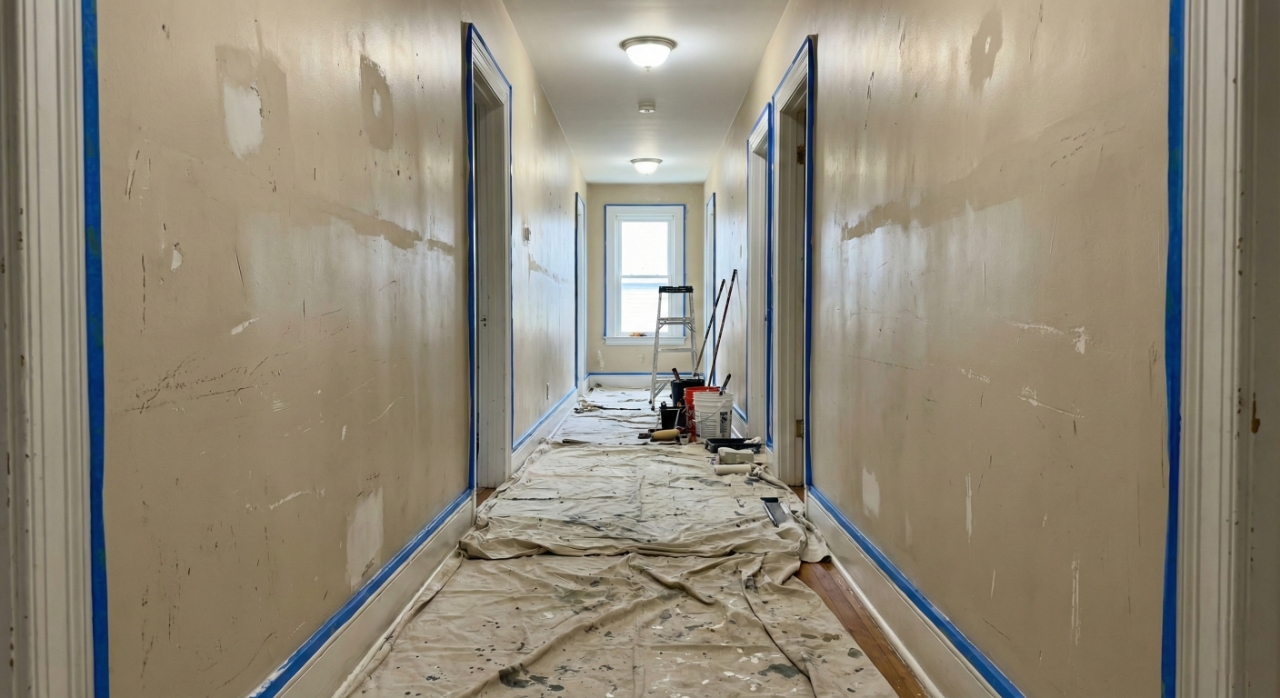 Couloir avant rénovation peinture - Pira Peinture