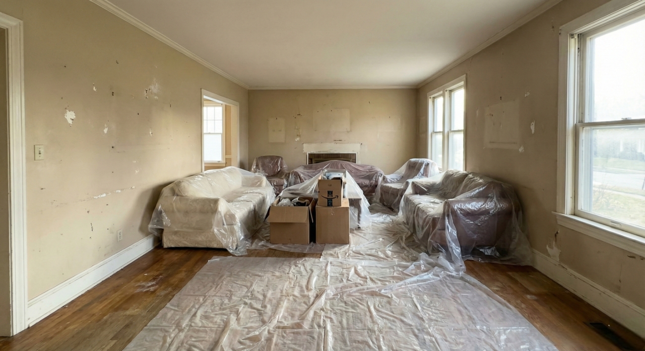 Salon avant lissage mur - Pira Peinture